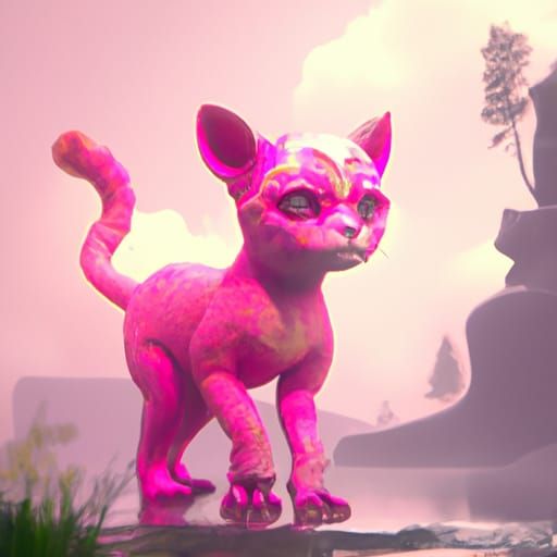 Fantastical Pink Cat Matte Painting