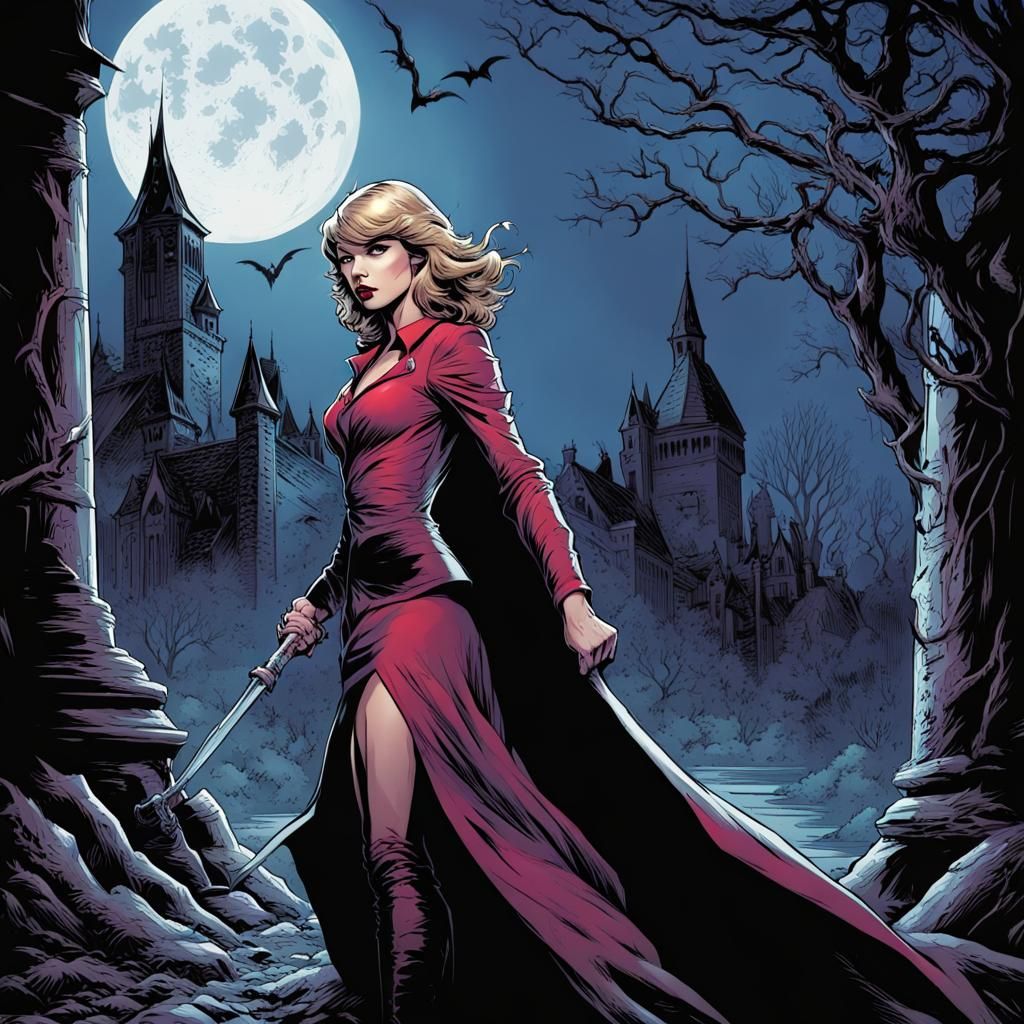 Vampire Hunter in Comic Book Art Style