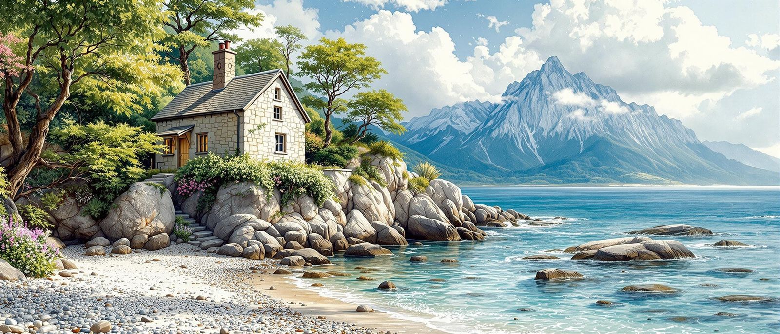 Coastal Cottage Perched on Rocky Outcrop Overlooking Turquoi...