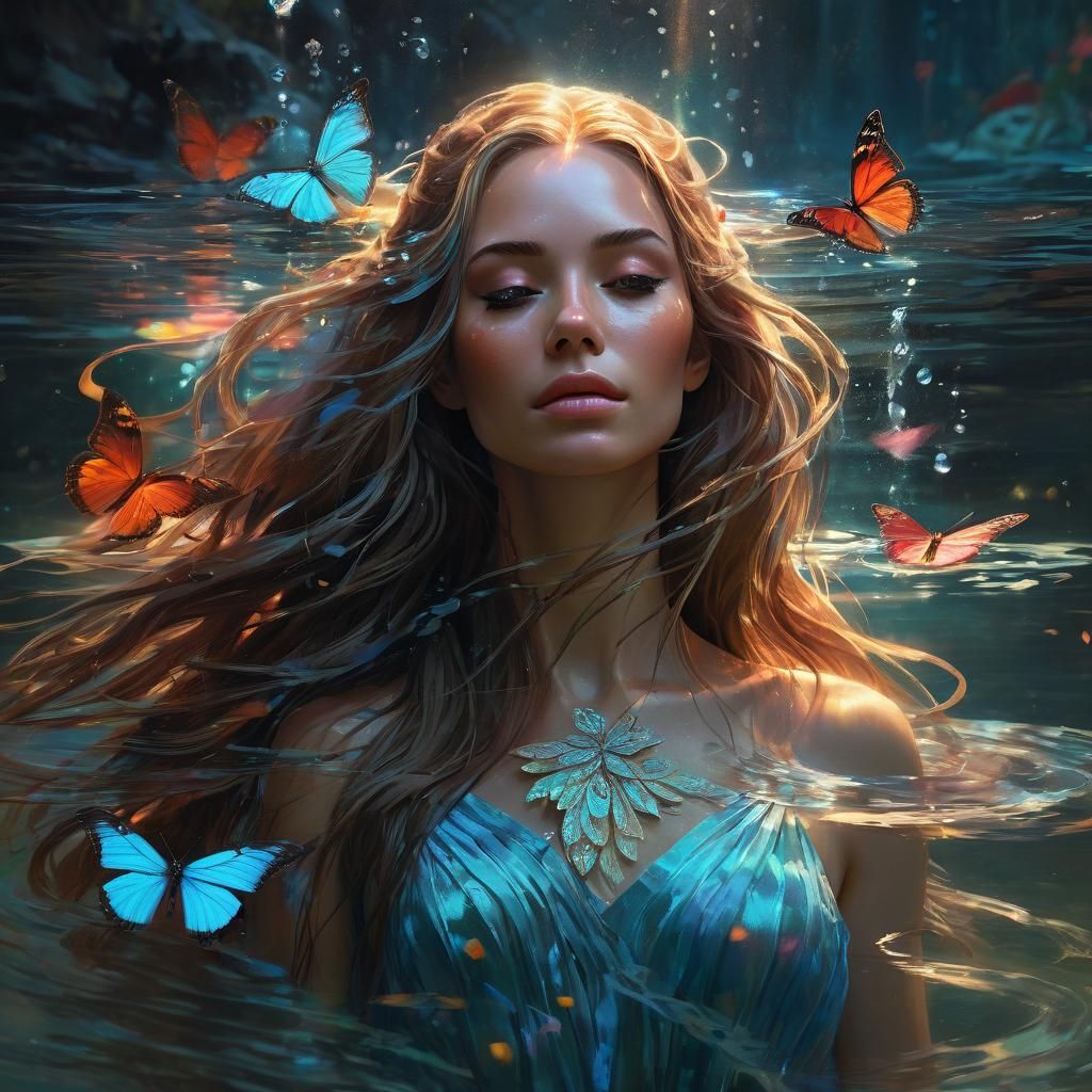 Serene Girl with Butterfly in Art Nouveau Style