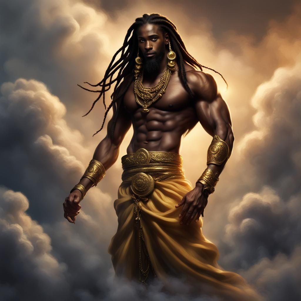 Majestic Genie Emerges from Golden Lamp