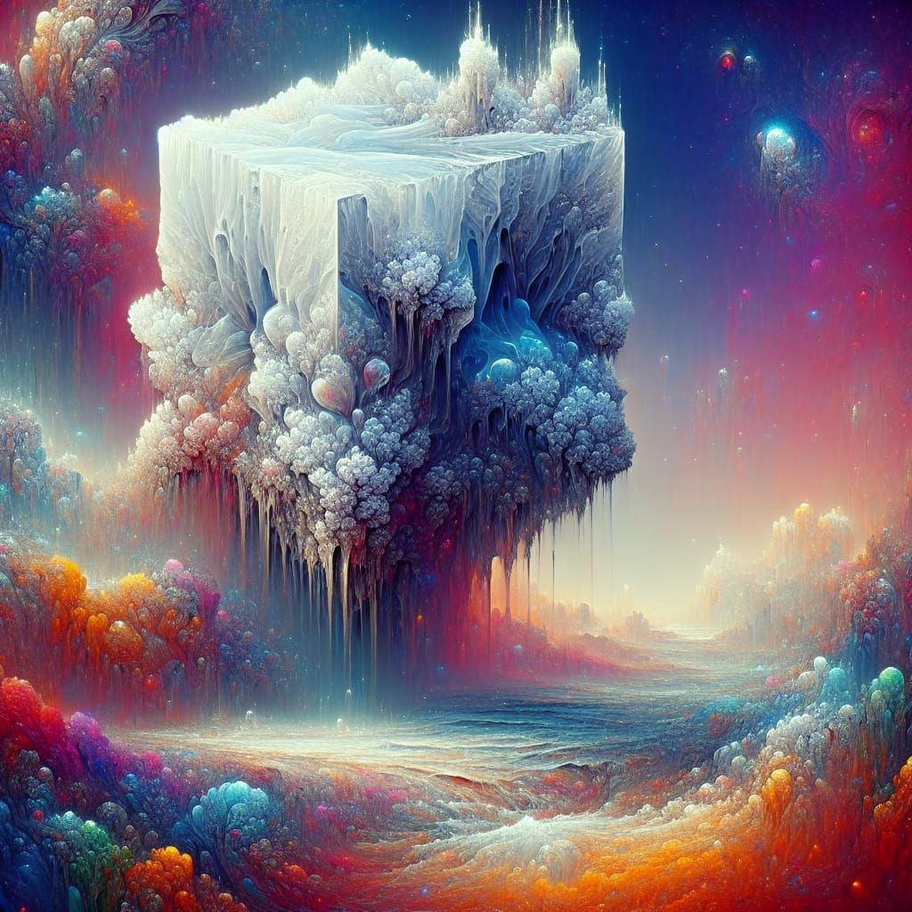 Melancholic Ice Cube Melts: Surreal Digital Art