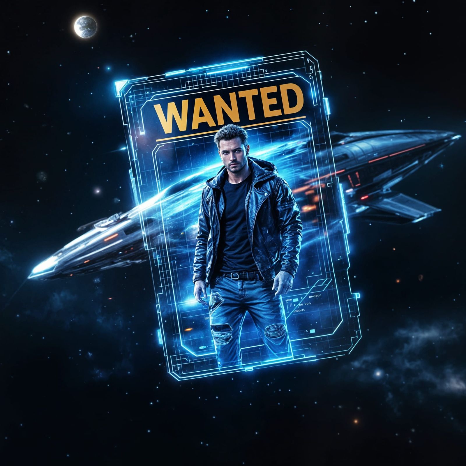 Galactic Bounty: WANTED in Futuristic Holographic Display