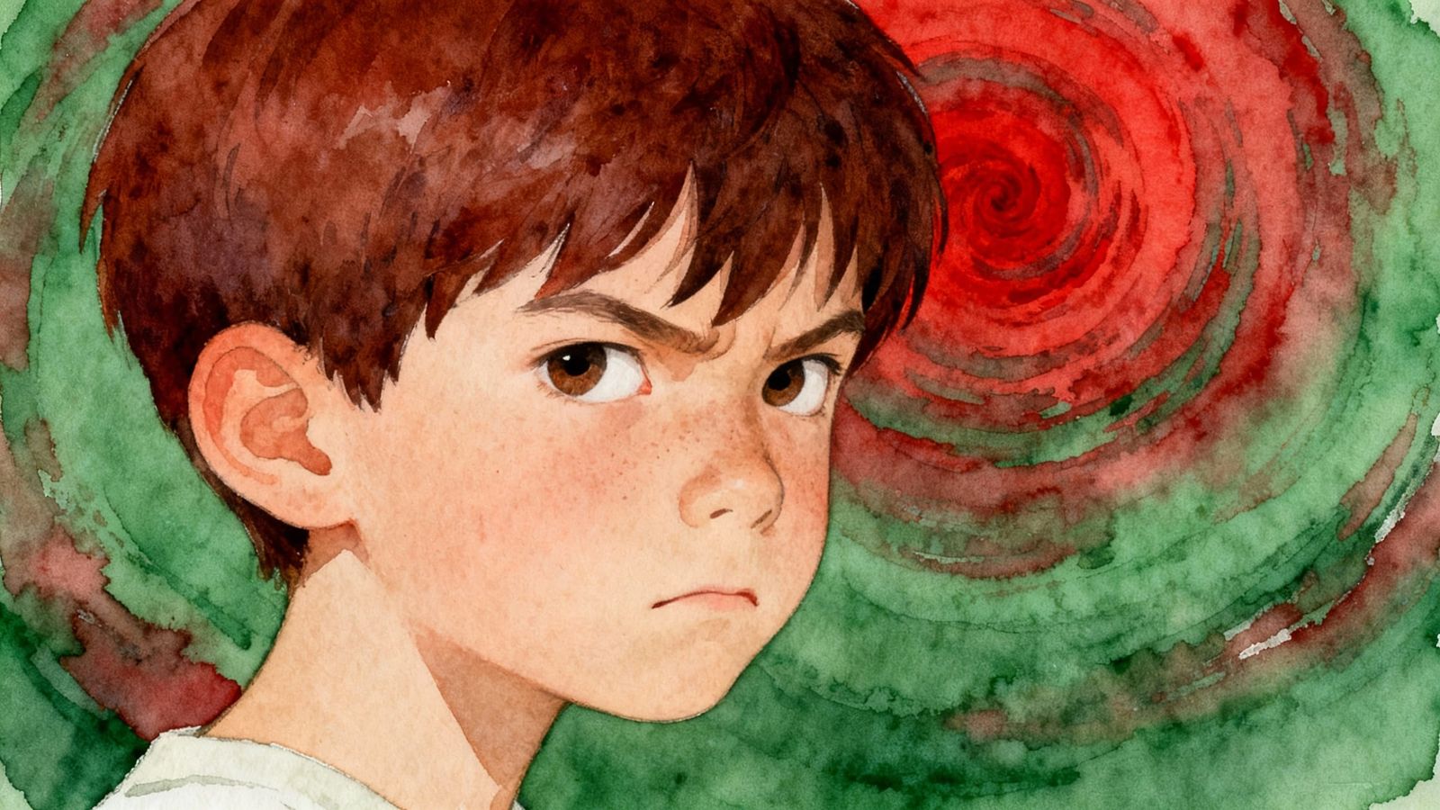 Determined Boy in Minimalist Watercolor Style