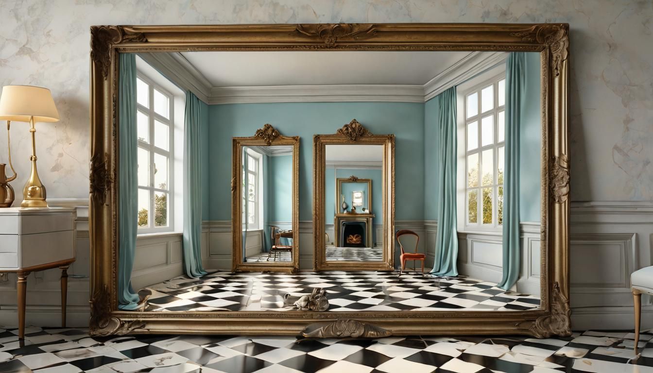 Mirror Reflects Alternate Reality in Trompe-l'oeil Style