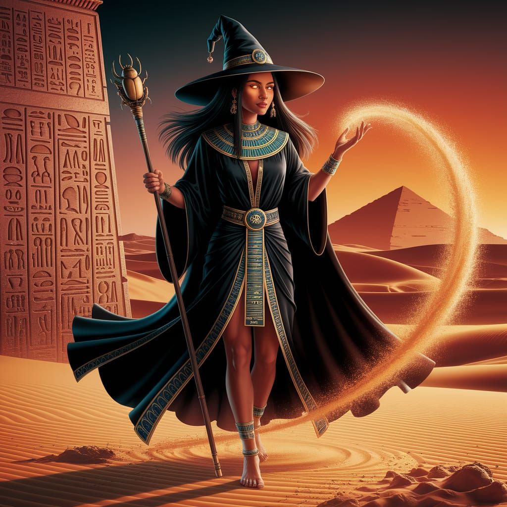 Egyptian Witch Conjuring Sandstorm, Digital Art