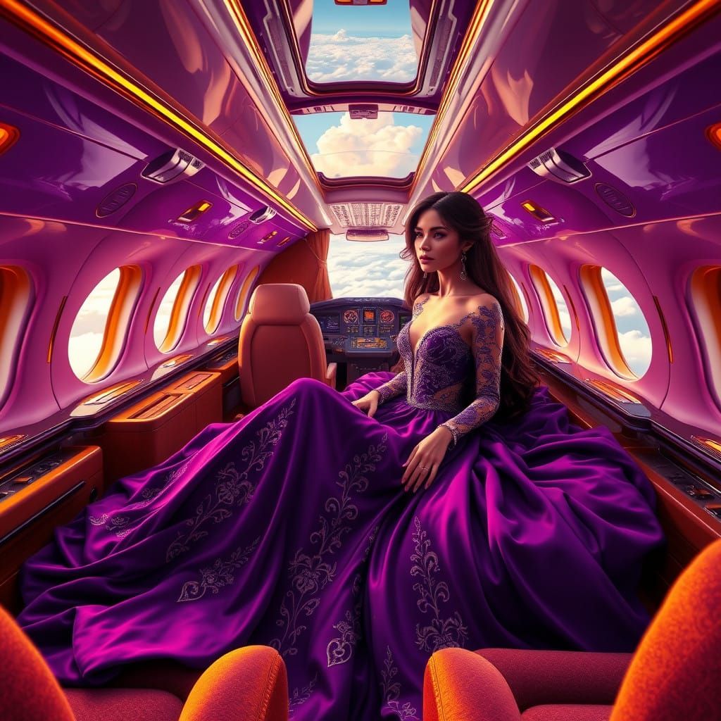 Luxurious Purple Hued Private Airplane Interior