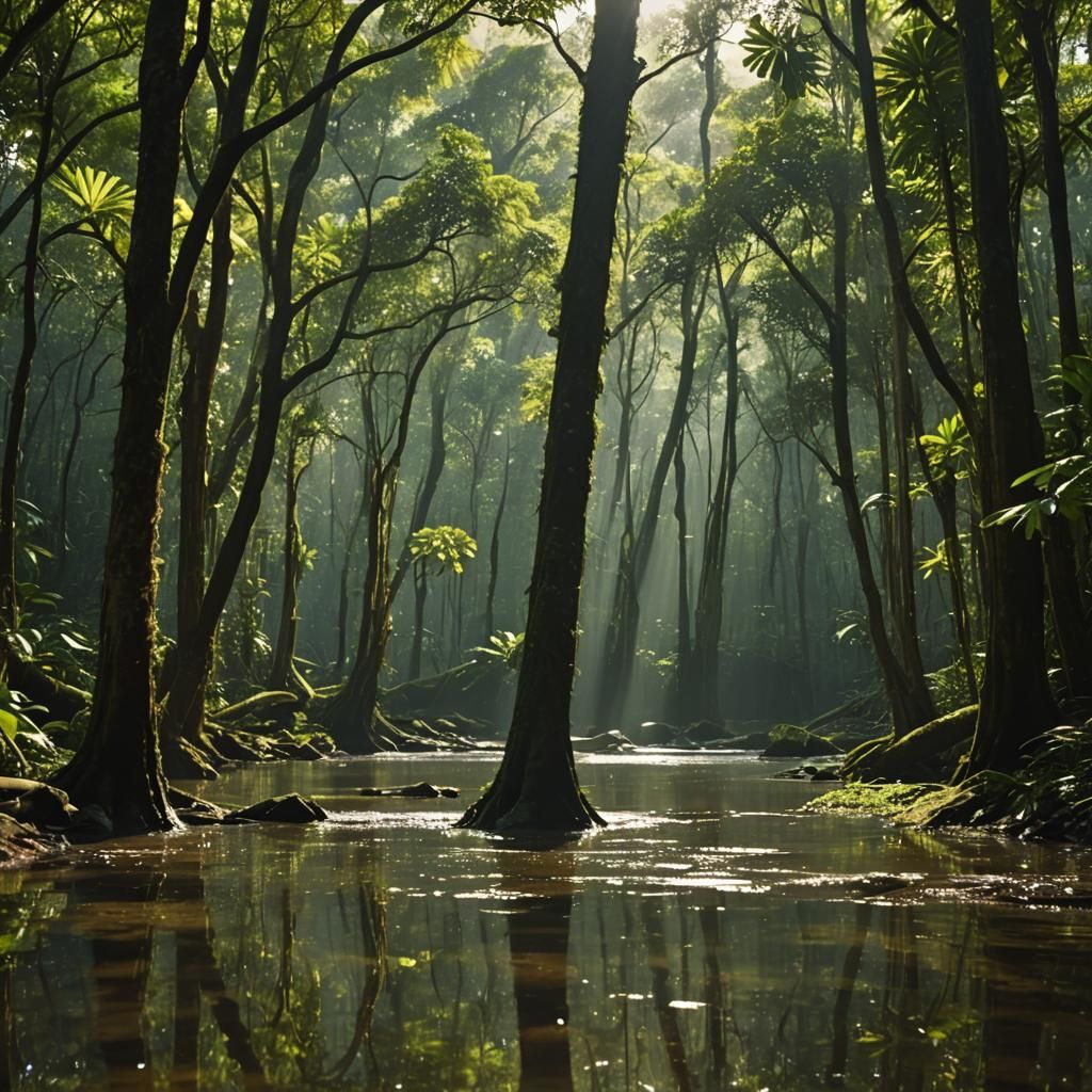 Majestic Waterfall in Tropical Forest: Cinematic Film Still