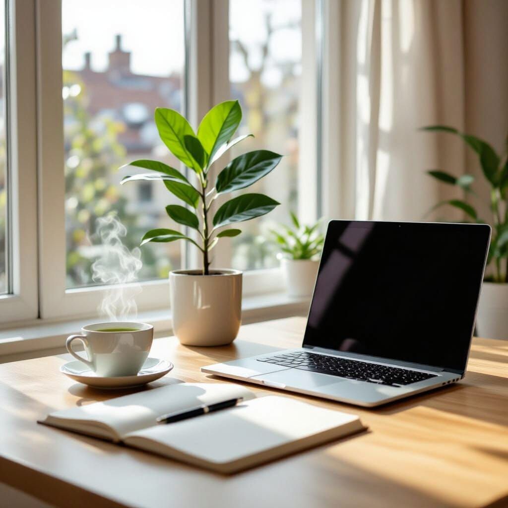 Bright Scandinavian Home Office with Natural Light