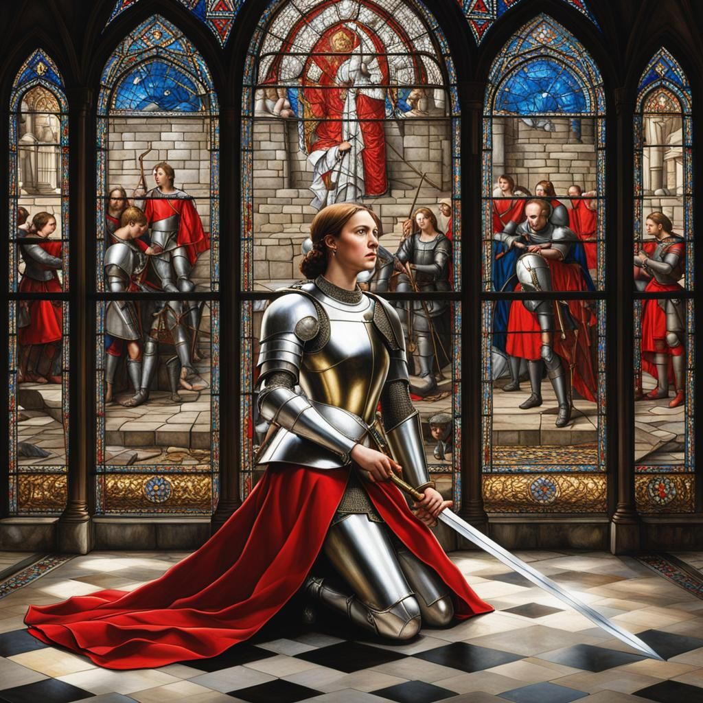 Photorealistic Joan of Arc Image with Stained Glass