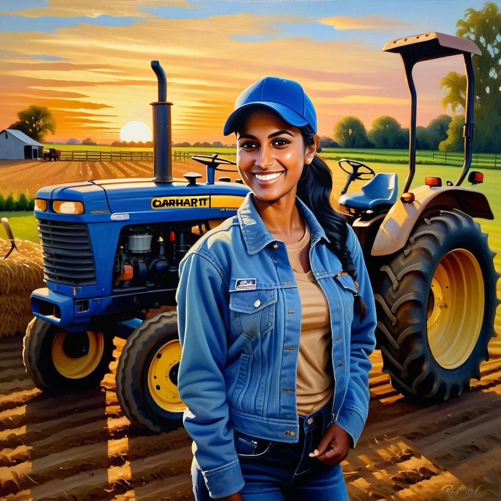 Pakistani Woman in Farmyard: Impressionistic Oil Painting