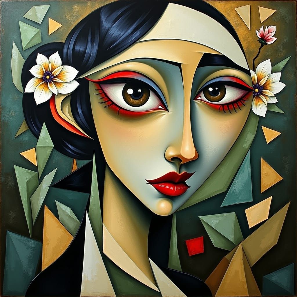 Gothic Cubist Portrait in Vibrant Colors