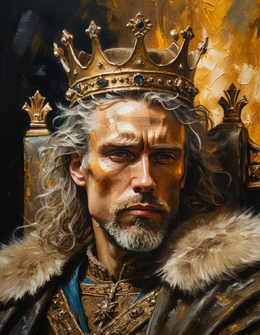 Regal Man Portrait with Impasto Texture in Oil