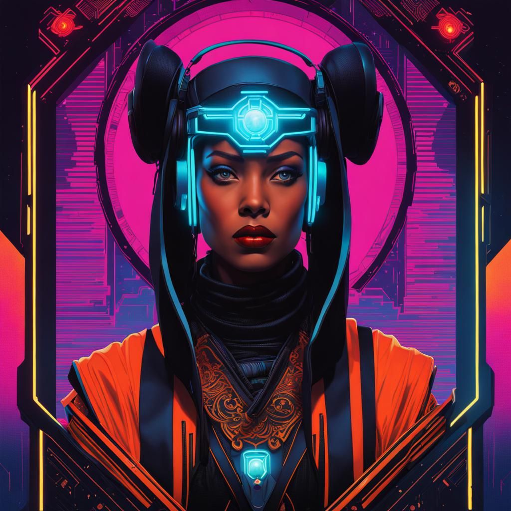 High Priestess Tarot Card in Cyberpunk Style