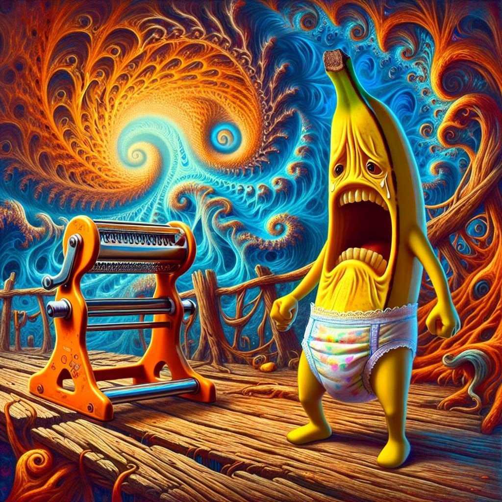 Anthropomorphic Banana's Anguished Scream in Oil