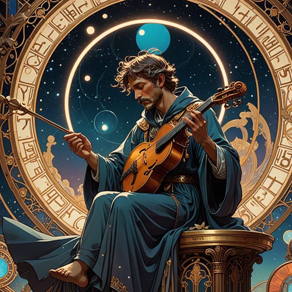 Celestial Musician Conducting Saturn's Symphony in Art Nouve...