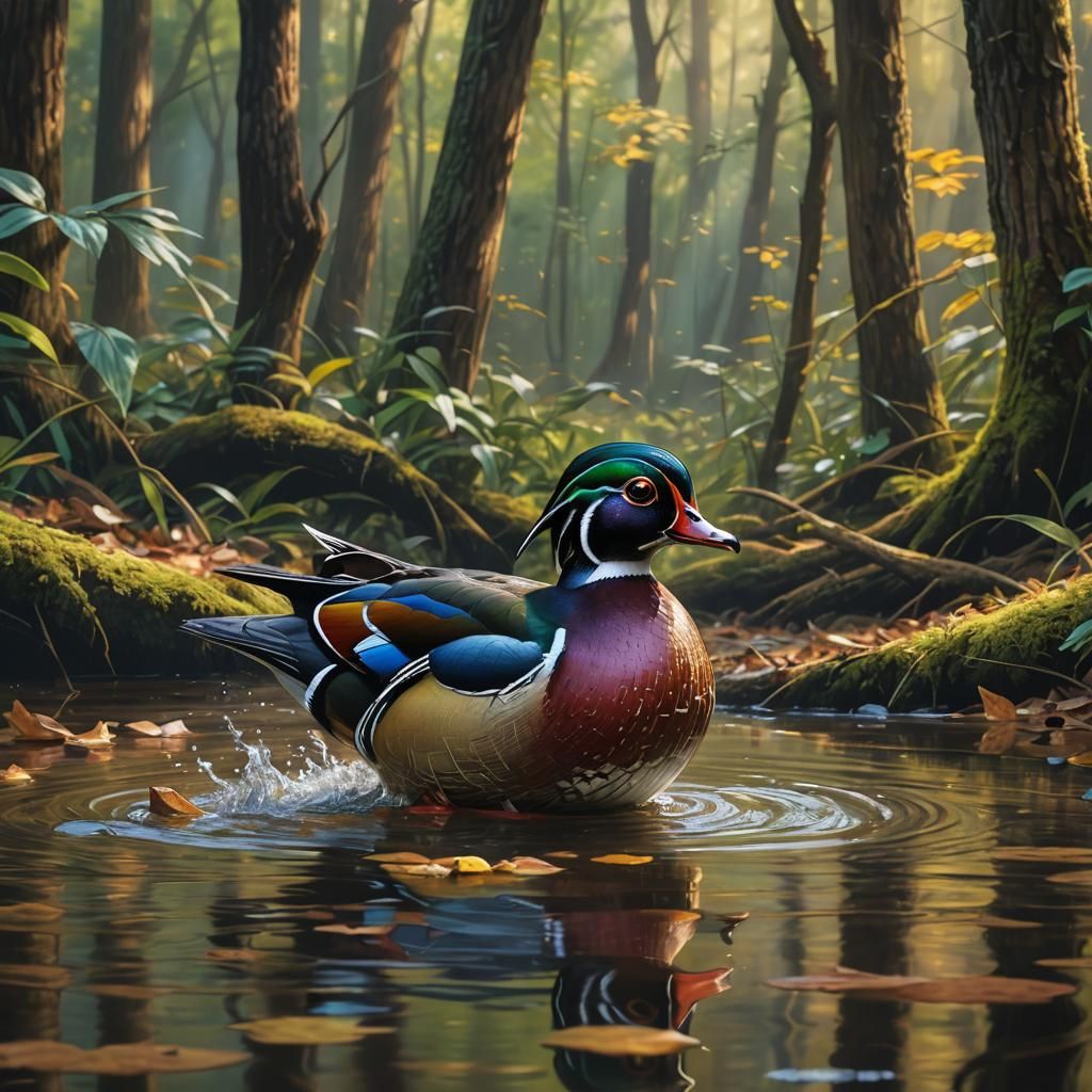Hyperrealistic Wood Duck Portrait in Forest