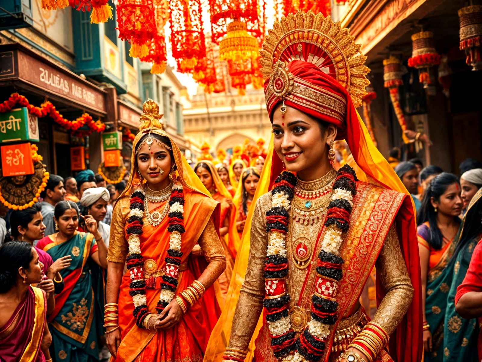 Vibrant Indian Wedding Procession in Colorful Style
