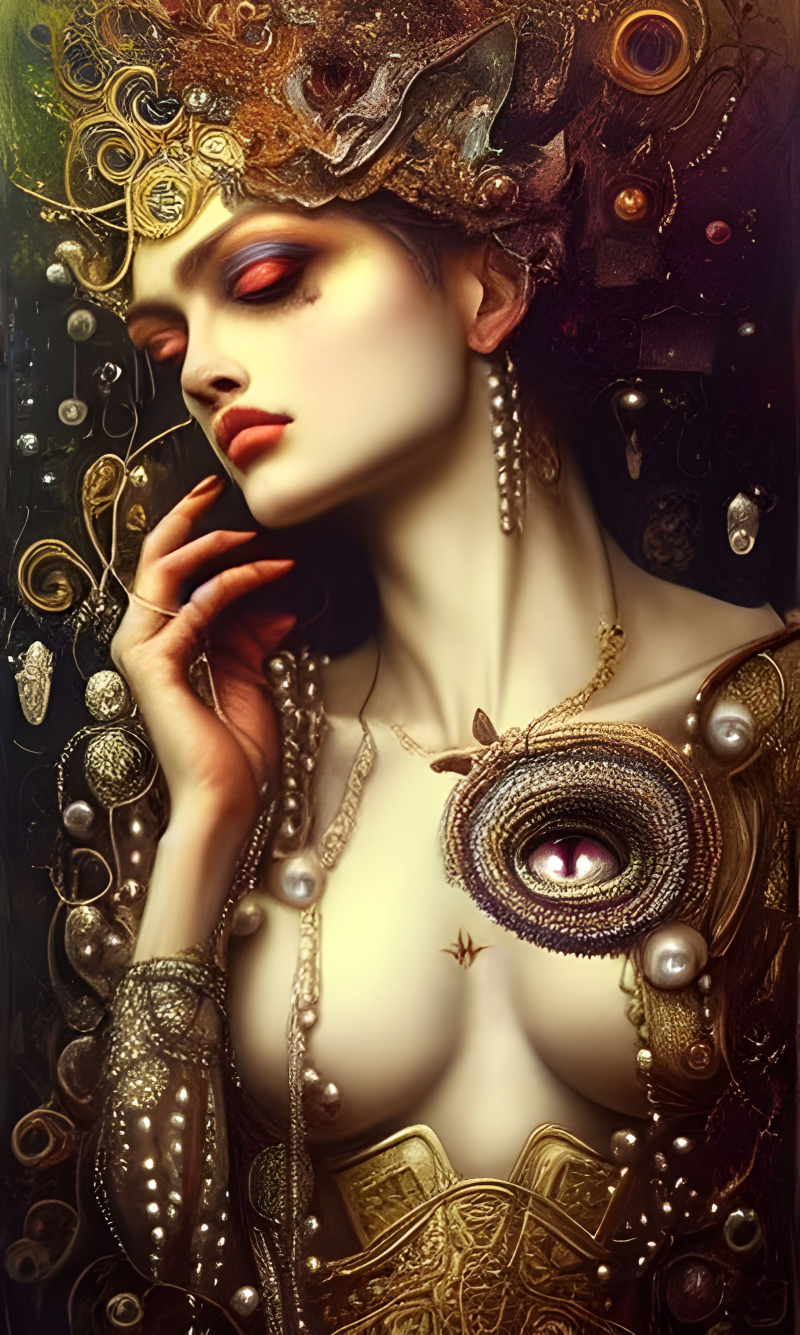 Goddess in Bottlecaps and Pearls: Mixed Media Encaustic