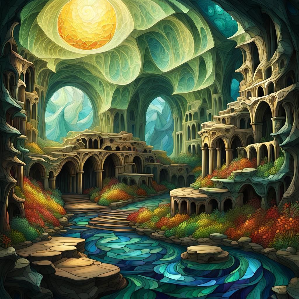 and turn it into stained glass, completely stained glass,full screen stained glass, beutiful stained glass, landscape st...