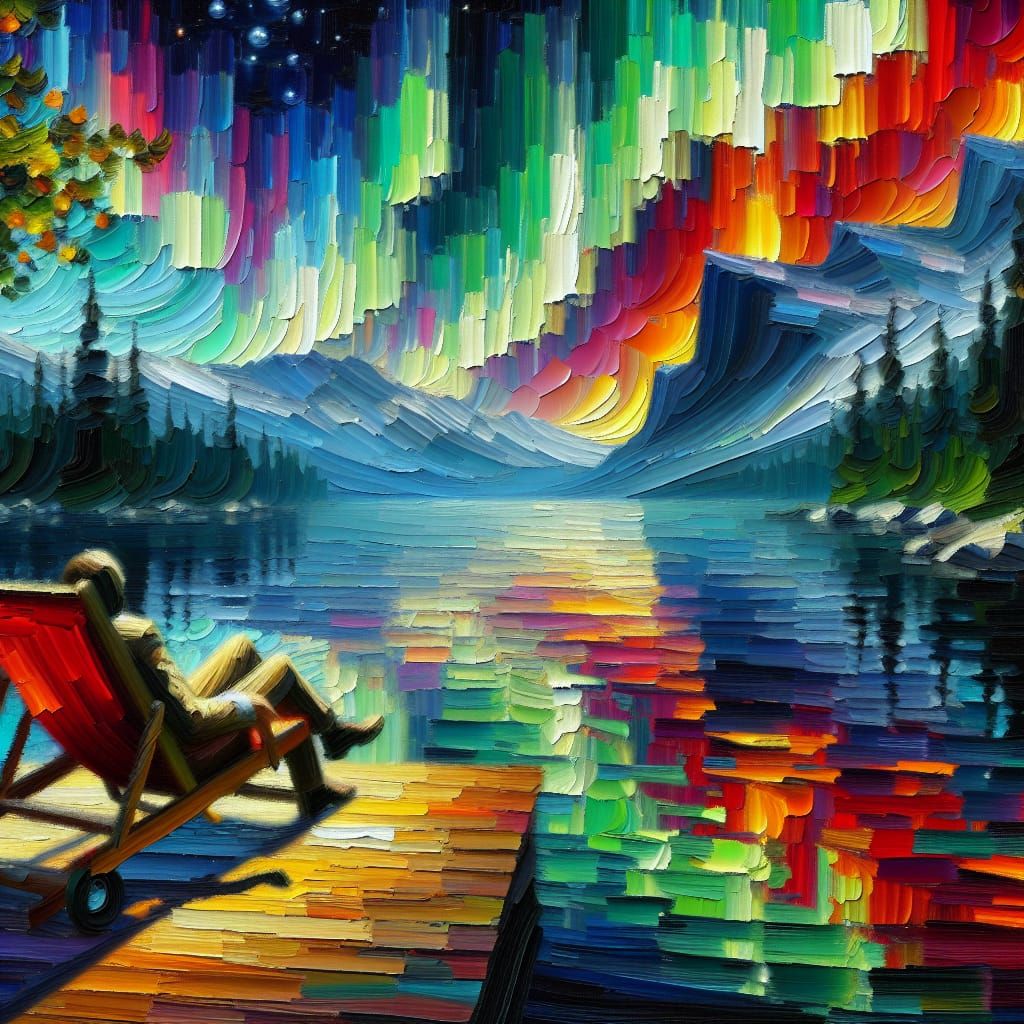 Ghost Watching Northern Lights as Impasto Oil Painting