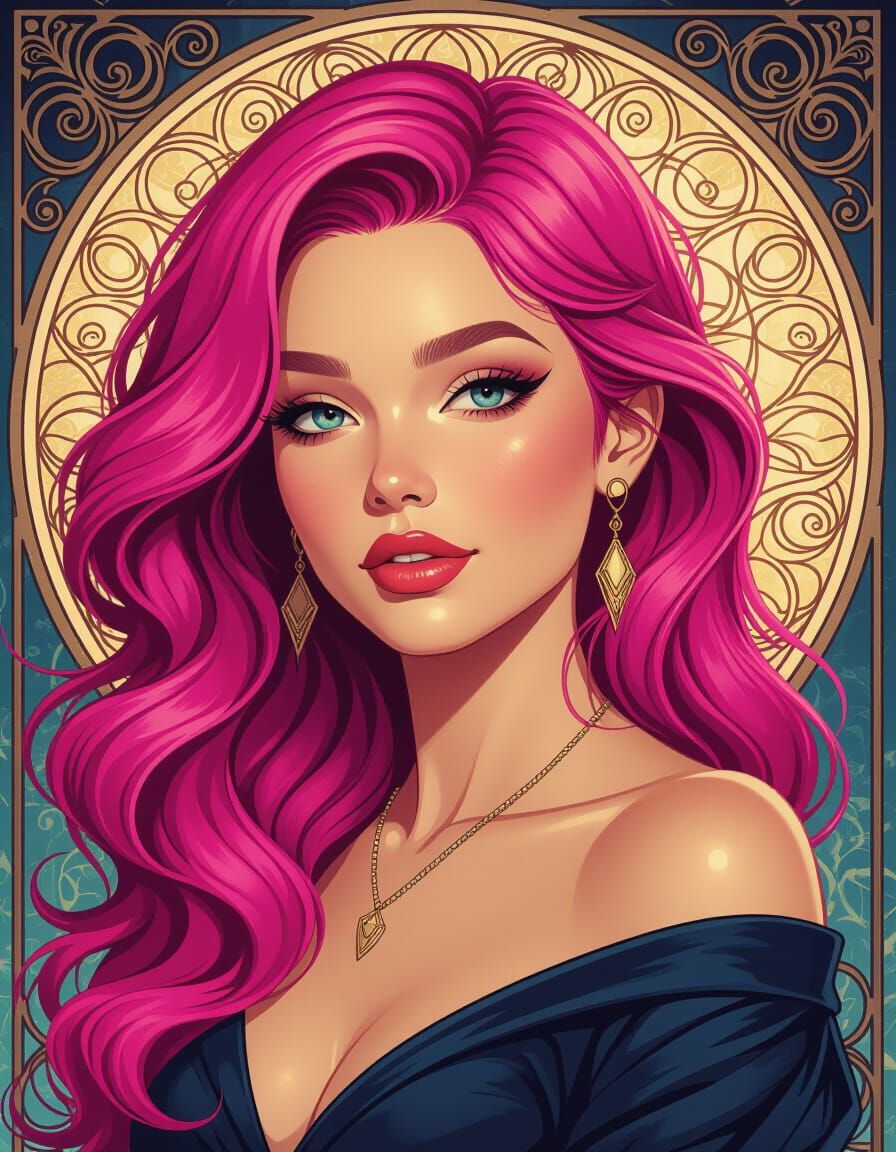 Vibrant Pink Haired Woman Portrait in Fantasy Style