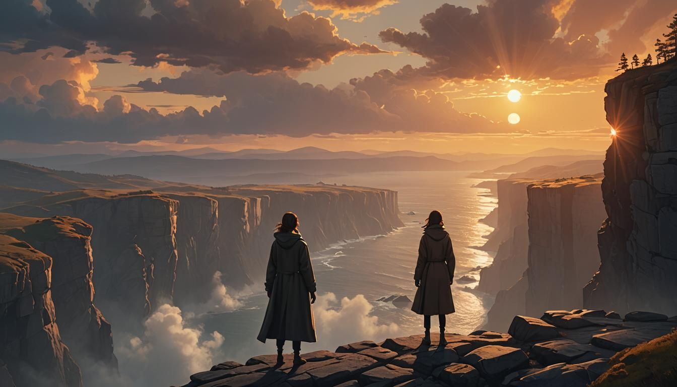 Cliffside Sunrise: A Pixar-Style Spiritual Journey