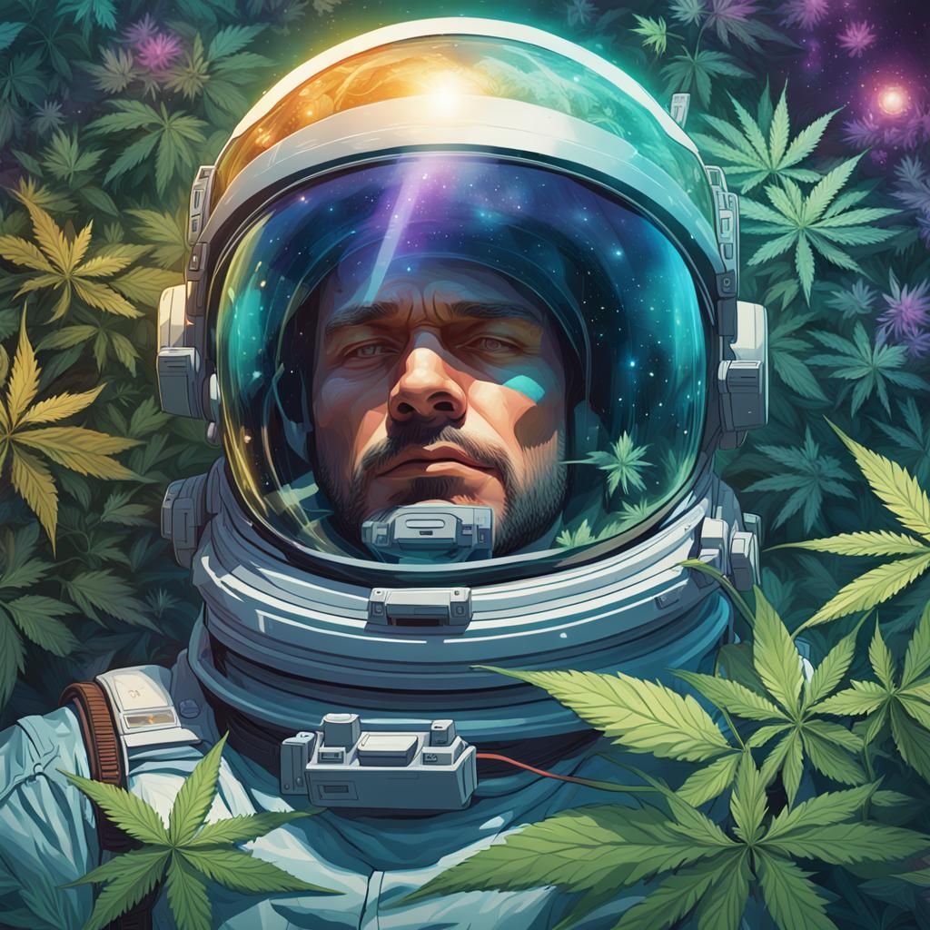 Astronaut in a Celestial Marijuana Garden