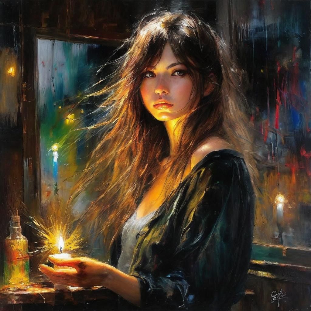 Anime Lady with Painterly Shading and Soft Candlelight
