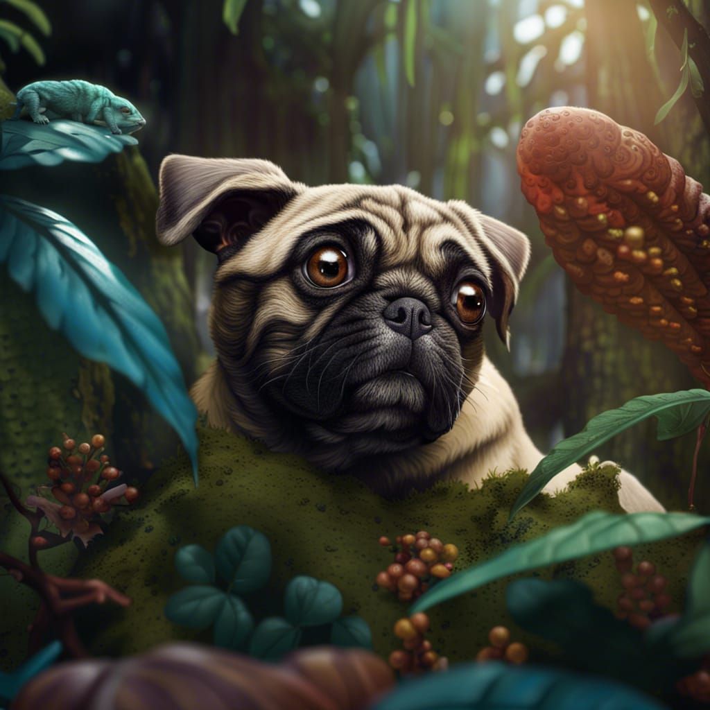 Pugs Playing Hide and Seek: Detailed Matte Painting