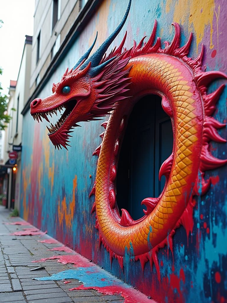 Polychromatic Dragon Graffiti Art Explosion