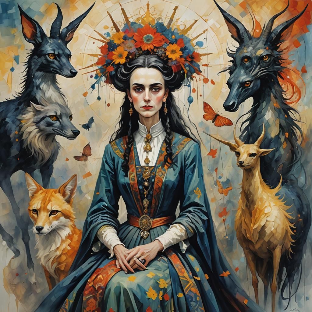 Surreal Witch Portrait in Style of Carrington