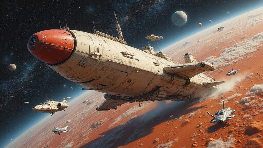 Dreadnaught Leads Fleet Through Chromatic Star Field