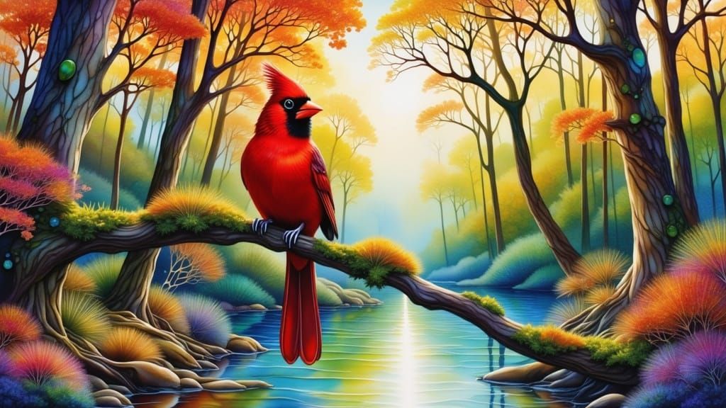 Stylized Watercolour Cardinal Perched on a Branch