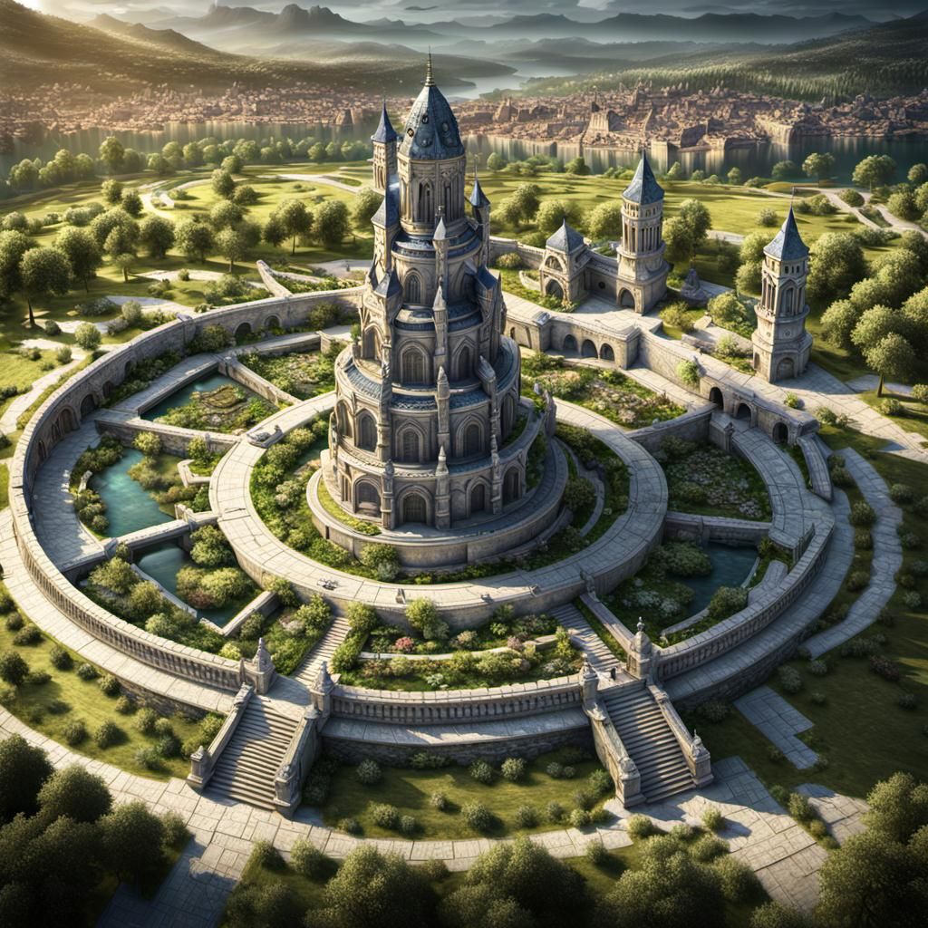 D&D Cityscape with Lush Gardens, Hyperrealistic 4K