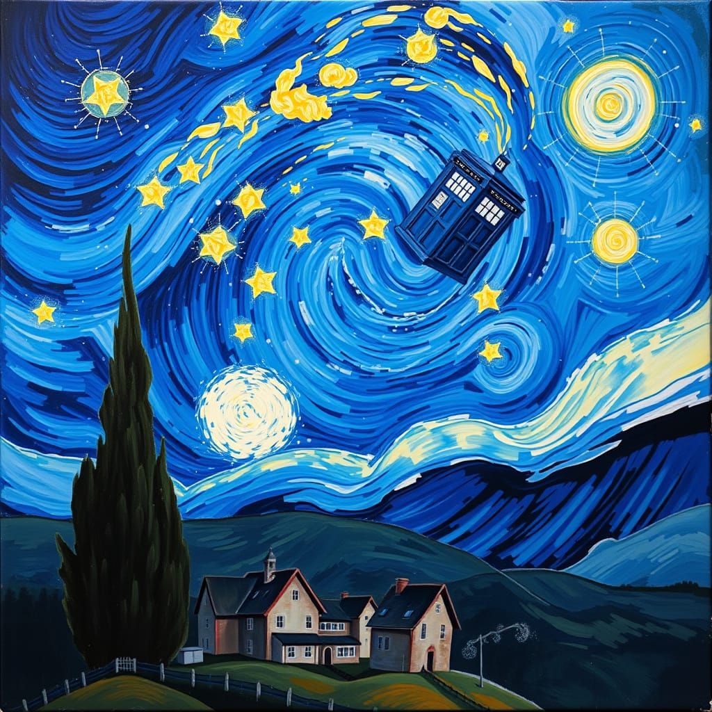 Celestial Vortex in Vibrant Hues, Featuring a Majestic TARDI...