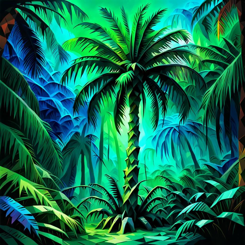 Palm Tree Monster in Fauvist Expressionist Jungle