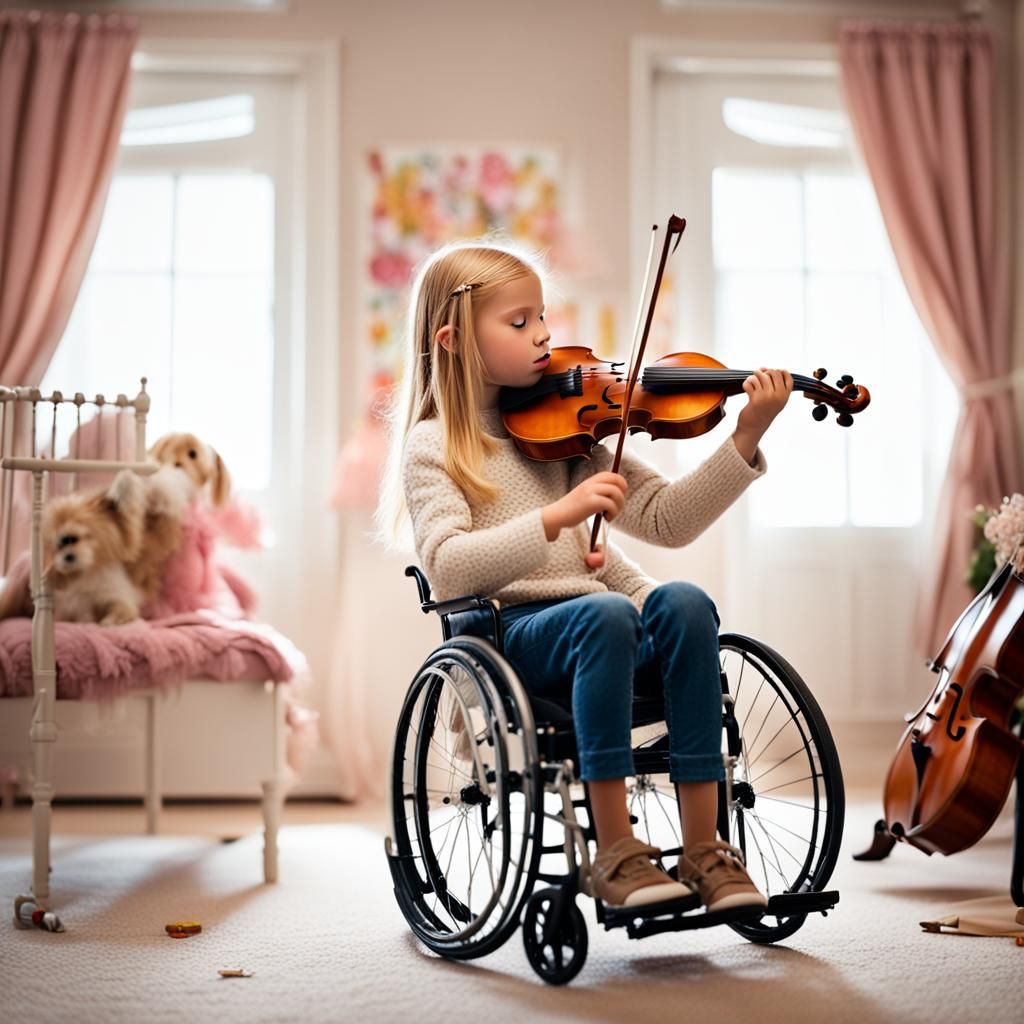 Girl in Wheelchair Plays Violin, Professional Photography