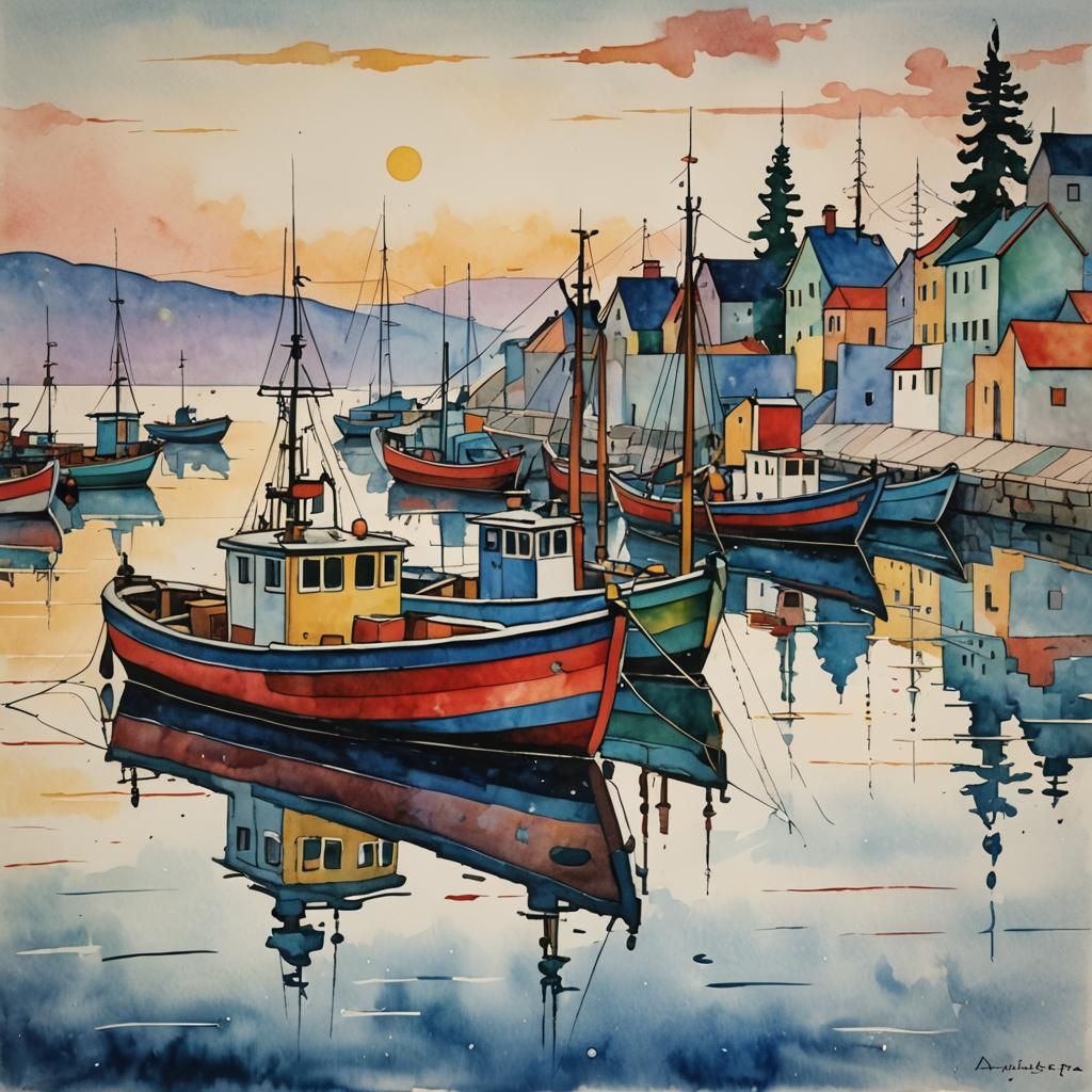 fishing boats at dawn