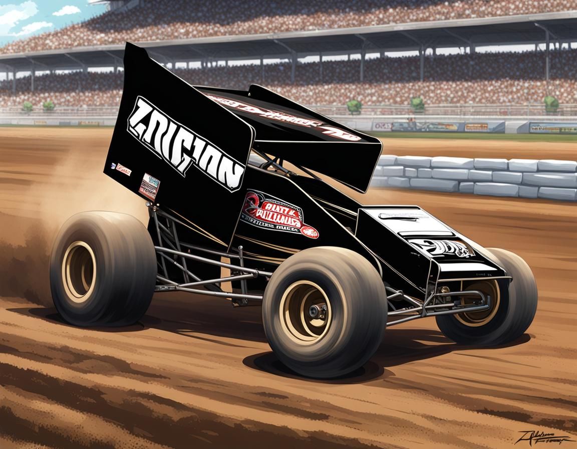 Sprint Car on Dirt Track in Anime Style