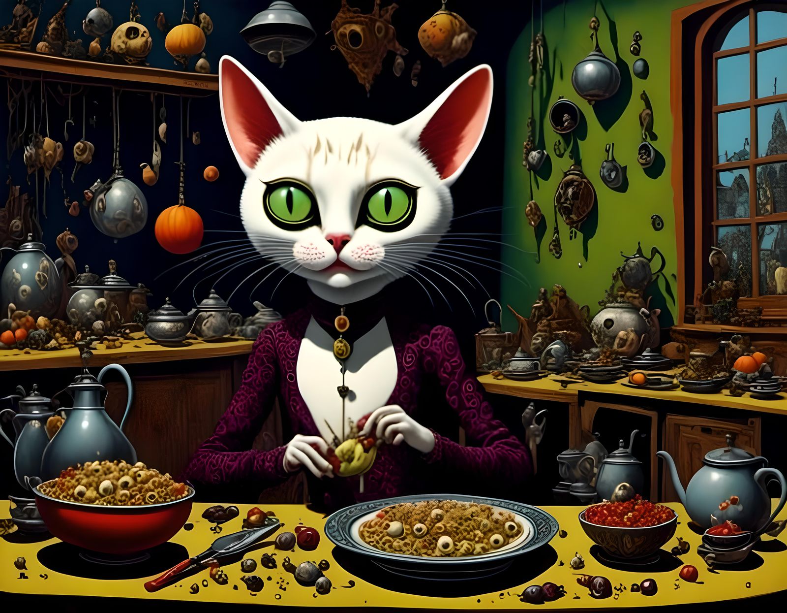 Nosferatu the Vampire Cat in Psychedelic Kitchen