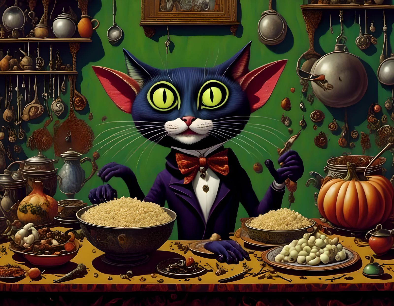 Nosferatu the Vampire Cat in 70s Kitchen