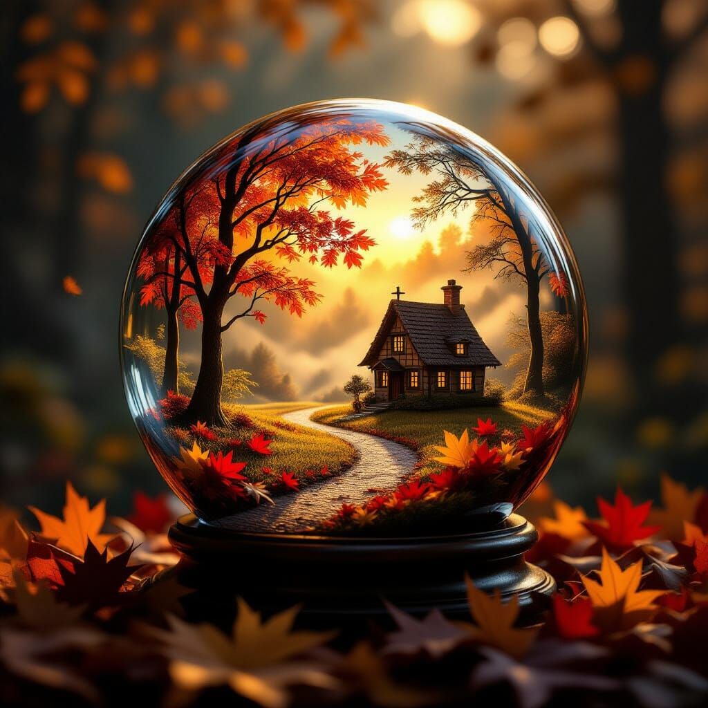Miniature Autumn World in Glass Globe