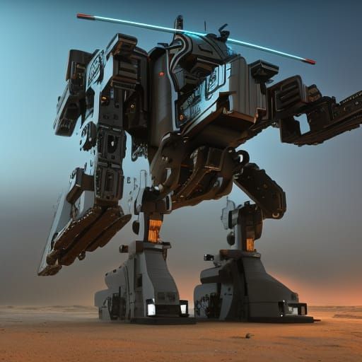 Futuristic Mech with Machine Guns in Sci-Fi Style