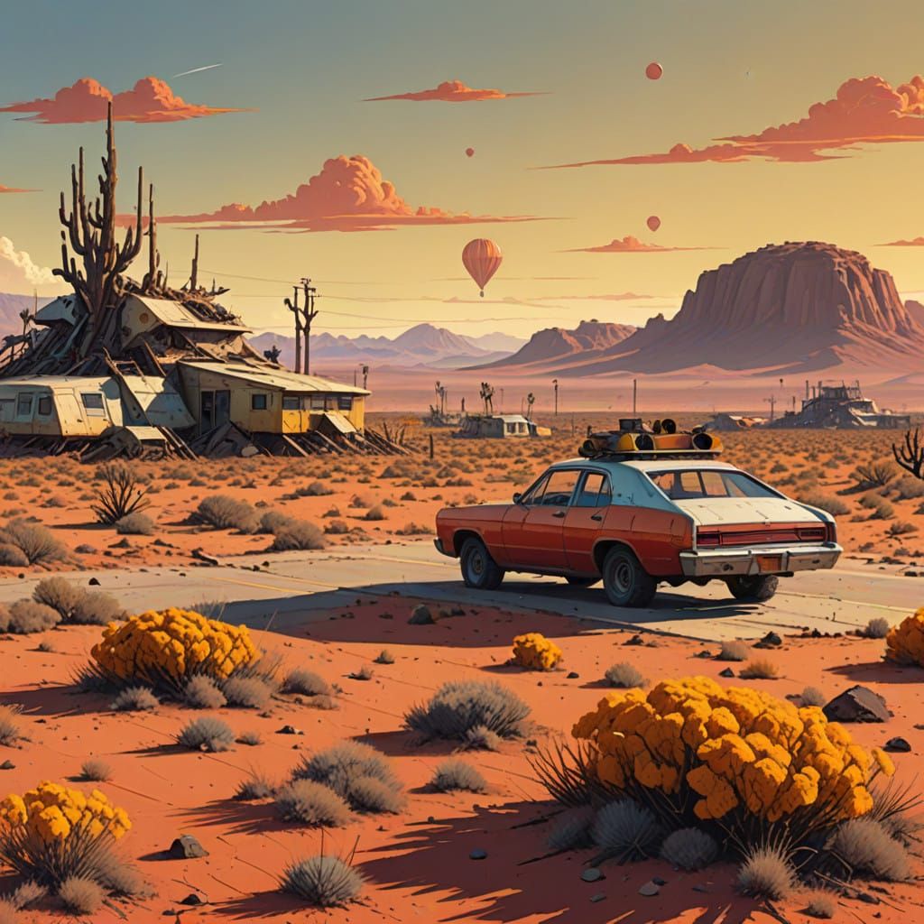 Mojave Desert in a Retro-Futuristic Flat Style