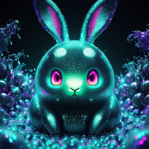 Creepy Bunny in Neon Slime Digital Art