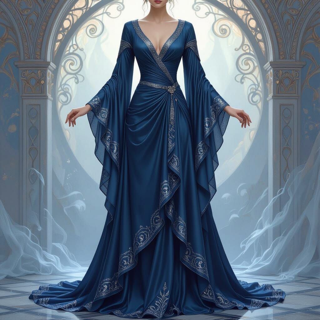 Regal Medieval Gown in Dusk Blue Silk