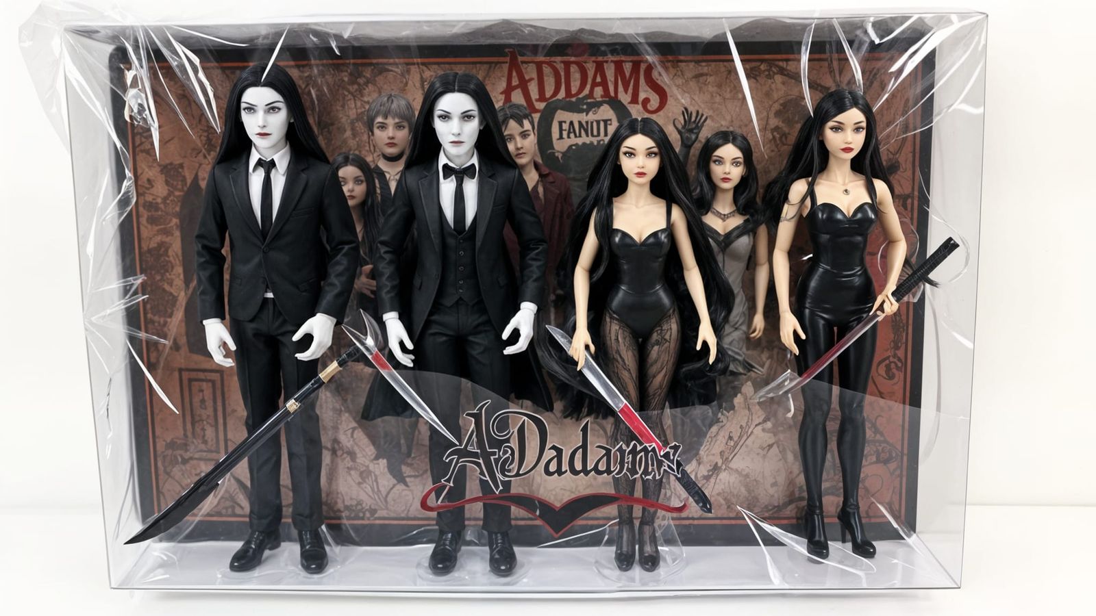 Goth Addams Family Collectibles in Black Plastic Wrap