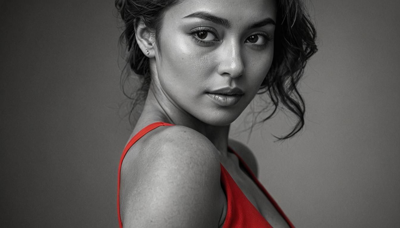 High-Contrast Portrait of a Mexican Woman in Red