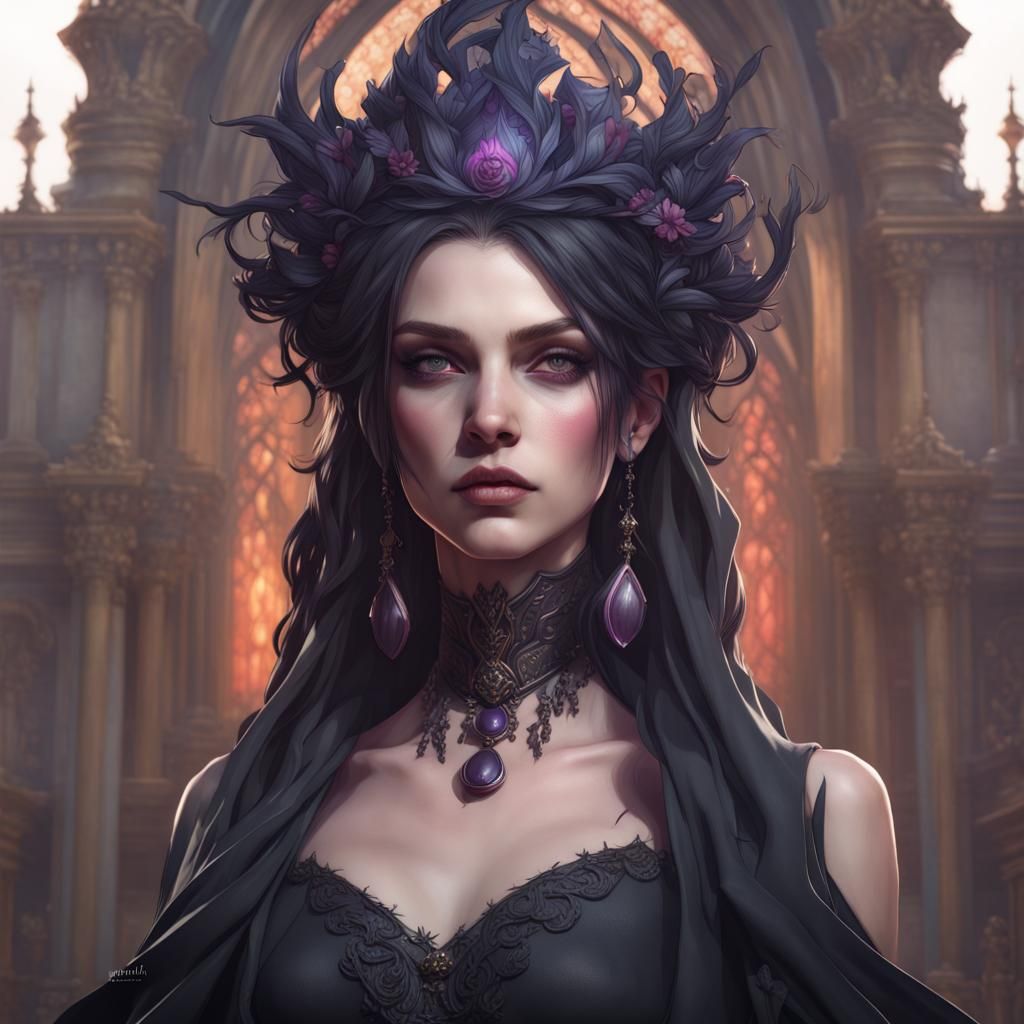 Detailed Portrait of a Goth Queen in Art Nouveau Style